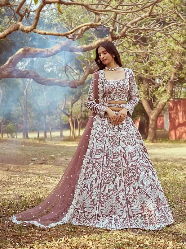 Pure Satin Sequins And Embroidery Work Wedding Wear Lehenga Choli With Net Matching Dupatta