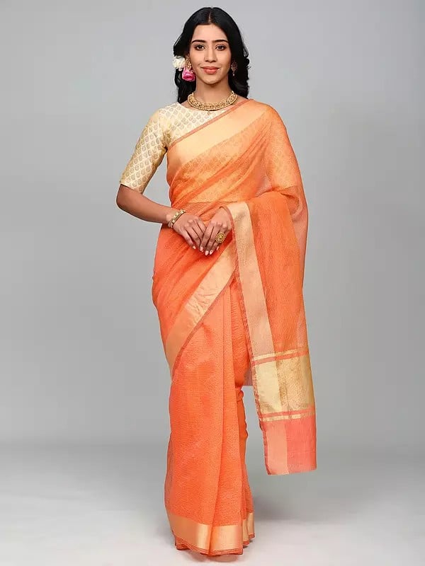 Stripes Woven Art Silk Saree from Banaras with Zari Border