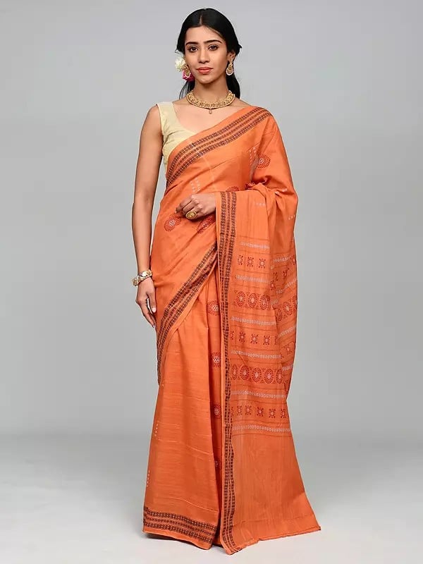 Dusted-Clay Pure Cotton Saree from Sambalpur with Woven Chakra Motifs