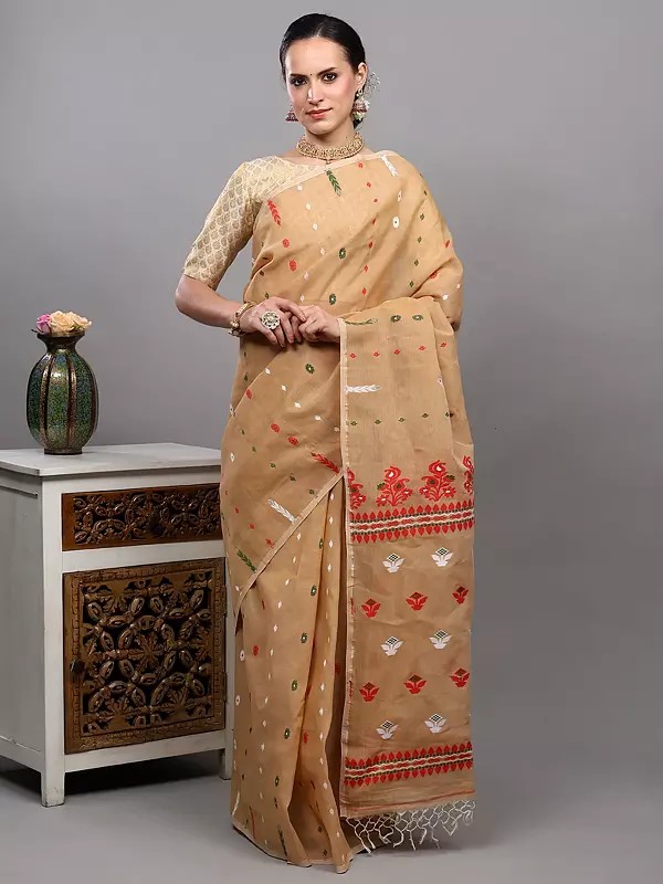 Traditional Jamdani Handloom Saree from Bengal with Woven Floral Bootis