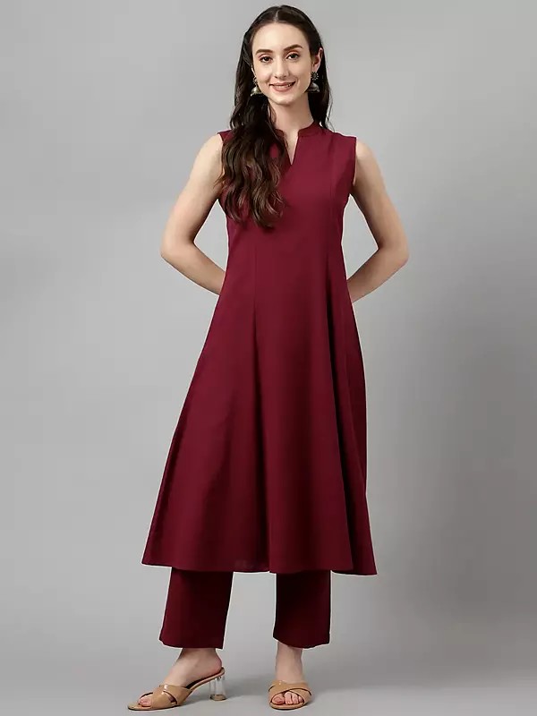 Solid Attractive Rayon A-Line Festive Wear Kurta With Matching Bottom