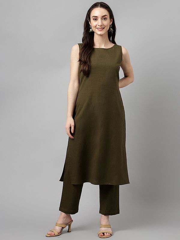 Rayon Solid Attractive Party Wear Kurta With Matching Straight Pant