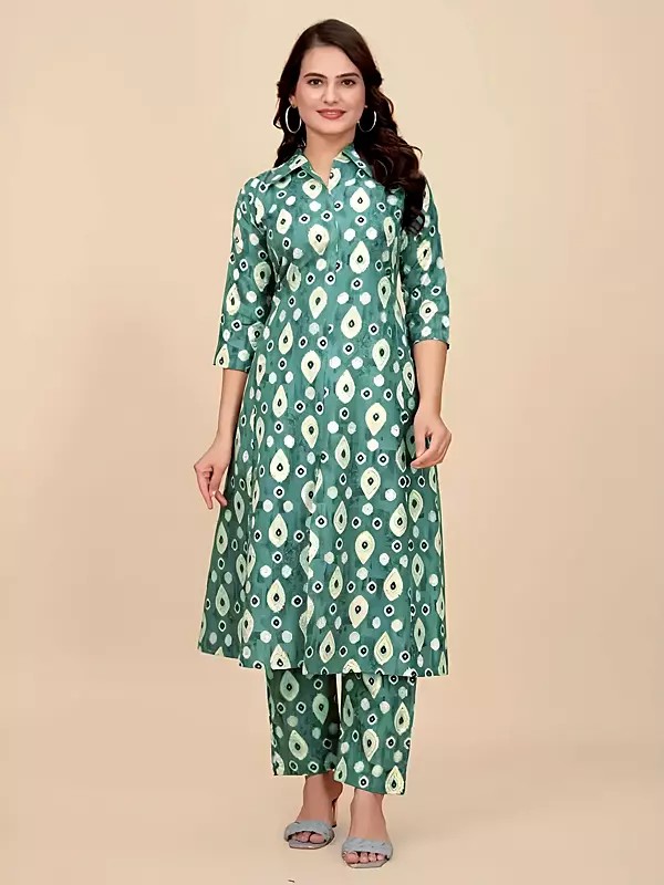Cotton Digital Print Attractive Party Wear Kurti With Bottom Co-Ord Set