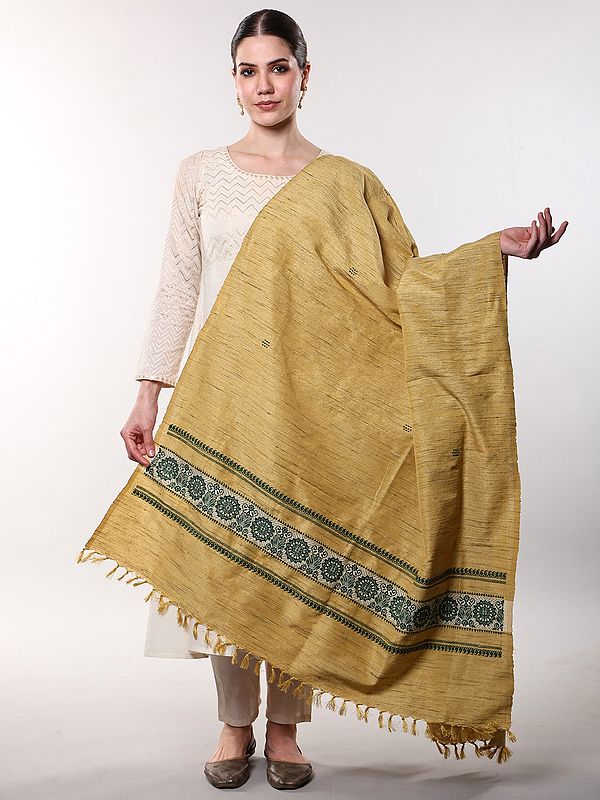Woven Floral Booti Jute Dupatta with Mandala Threadwork Border