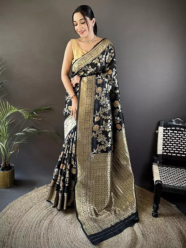 Meenakari Banarasi Saree In Soft Silk With Floral And Ethnic Motifs Design Traditional Designer Ethnic Festive Wedding Party Wear