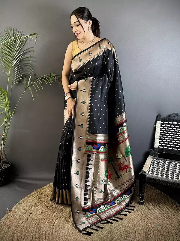 Traditional Kanchipuram Saree In Soft Lichi Silk With Intricate Peacock And Floral Motifs For Festive And Wedding Occasions