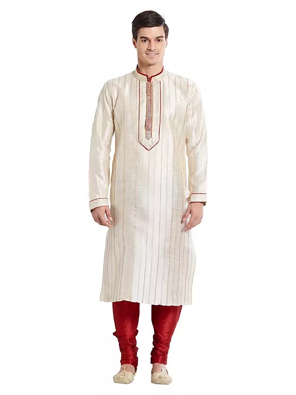 Men's Art Silk Kurta Pajama Set with Elegant Stitched Pattern for Celebrations