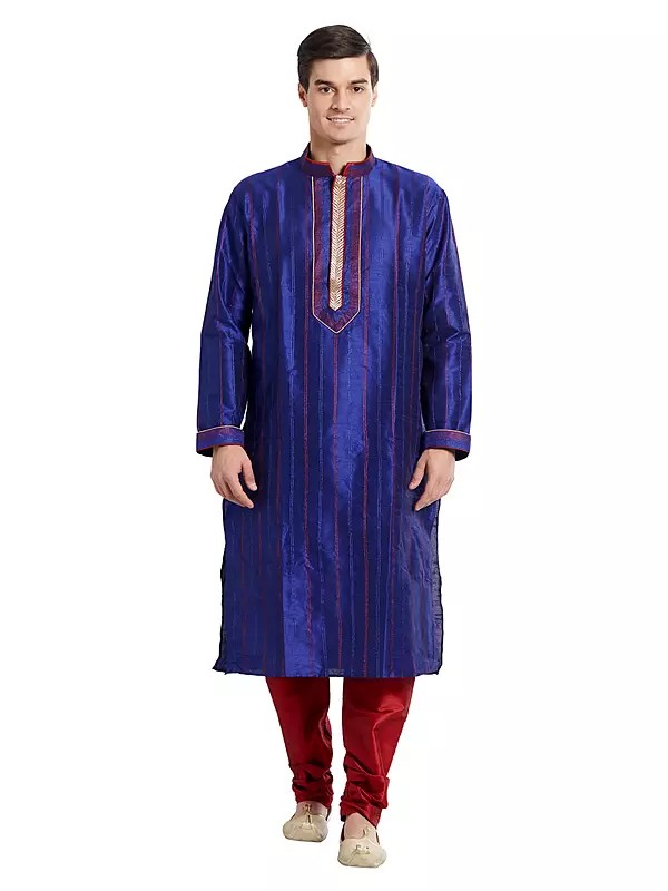 Classic Blue Art Silk Kurta Pajama for Festive & Wedding Events