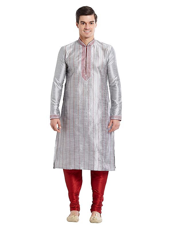 Men's Art Silk Kurta Set with Elegant Stitched Detailing for Festive & Wedding Occasions