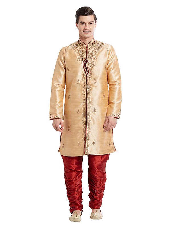 Men's Silk Sherwani with Intricate Embroidery and Handwork for Weddings & Celebrations