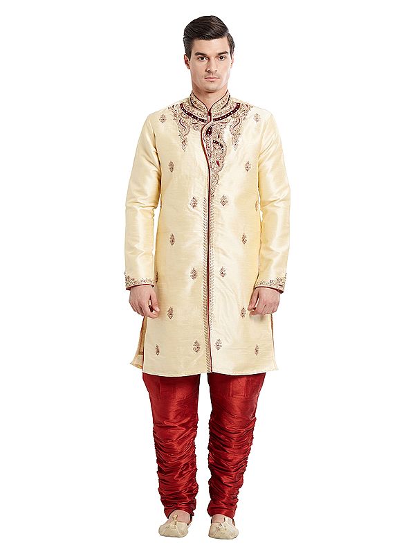 Luxury Silk Indo-Western Sherwani: Groom's Attire for Traditional Celebrations