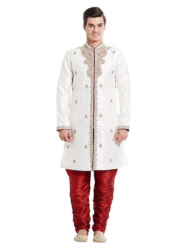 Men's Silk Indo Sherwani with Intricate Embroidery and Handwork