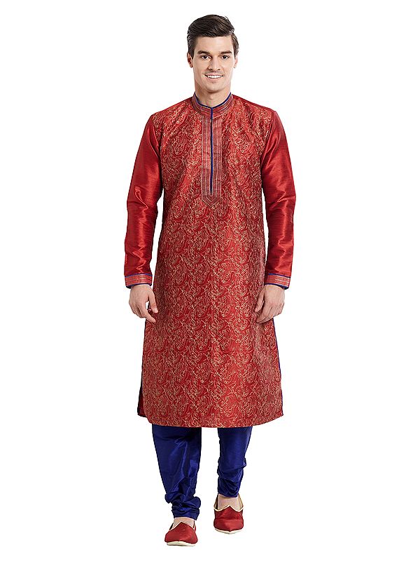 Men's Art Silk Kurta Set with Rich Embroidery for Festive & Wedding Occasions