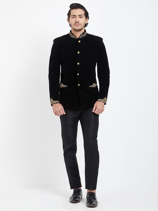 Designer Jodhpuri Outfit for Men: Velvet & Intricate Handwork