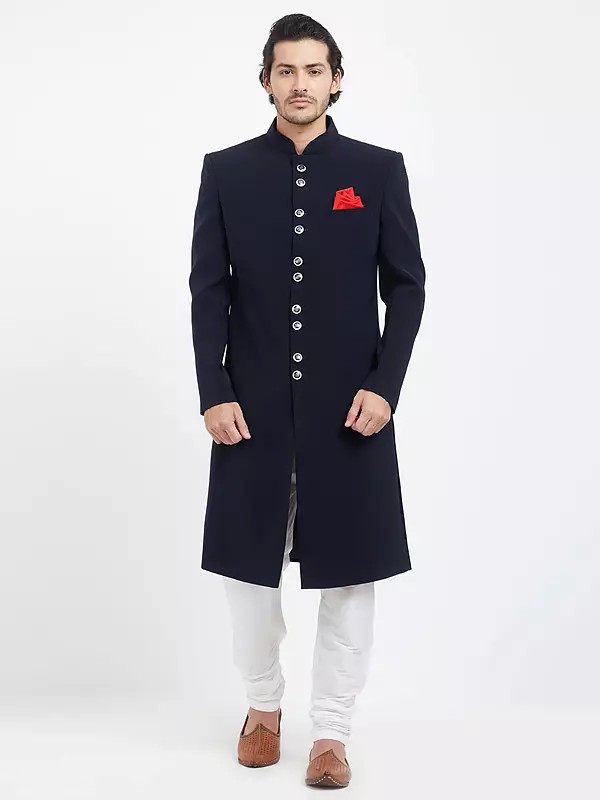 Elegant Navabi Sherwani & Churidar Set: Traditional Royal Wedding Outfit for Men