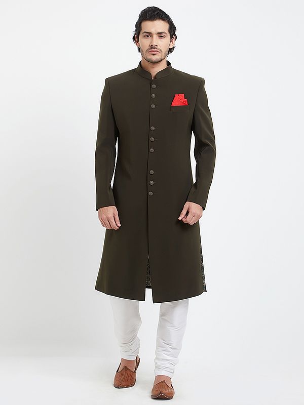 Traditional Groom Outfit: Navabi Sherwani Set with Churidar for Weddings & Receptions
