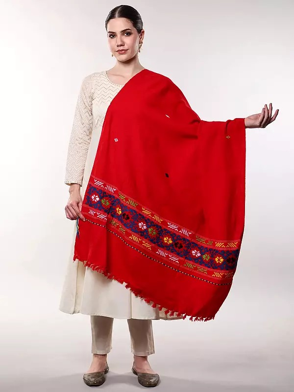 Goji-Berry Cotton Shawl with Woven Border from Manipur