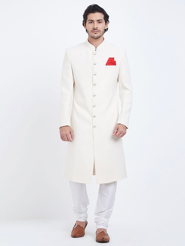 Men's Art Silk Navabi Sherwani Set with Churidar Pajama - Groom Ensemble
