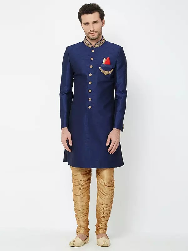 Indo Western Sherwani Ensemble for Men with Detailed Hand Embroidery