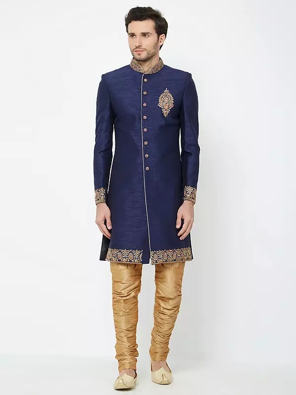 Elegant Men's Navy Sherwani for Wedding & Traditional Celebrations
