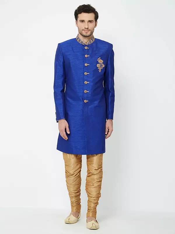 Royal Blue Sherwani Set for Men's Wedding and Celebration Wear