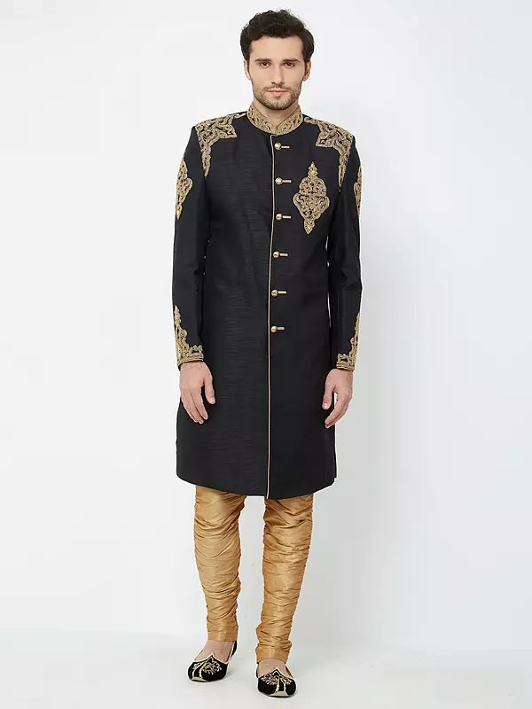 Art Silk Sherwani Ensemble: Luxury Groom Attire for Ceremonial Events