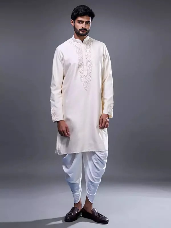 Silk Kurta with Patiala: Men's Traditional Embroidered Ensemble