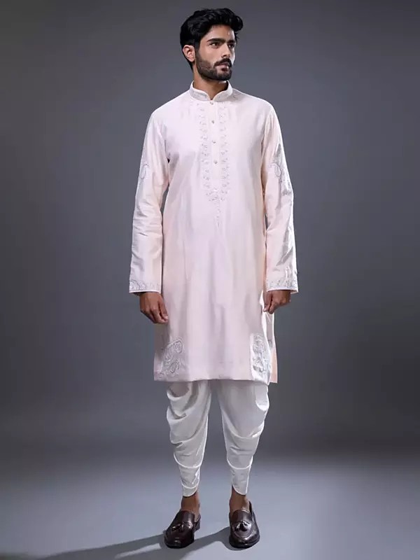 Elegant Silk Kurta Pajama Set with Detailed Embroidery for Men