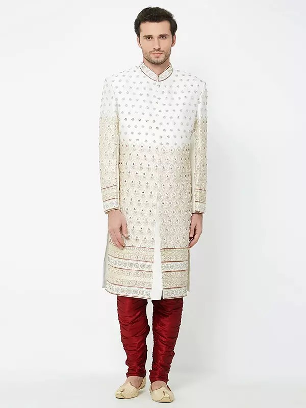 Men's Art Silk Sherwani Set with Hand Embroidery