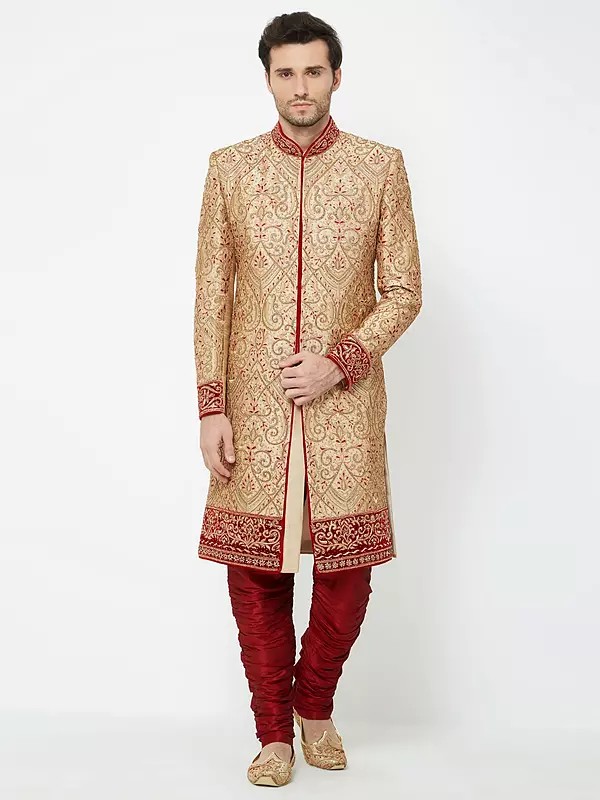 Grand Wedding Ceremony Silk Sherwani with Intricate Embroidery