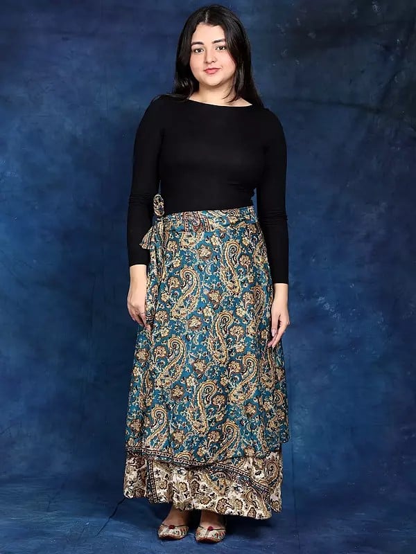 Double Layer Wrap-Around Long Skirt with Floral Print