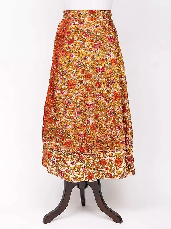 Double Layer Wrap-Around Long Skirt with Floral Print