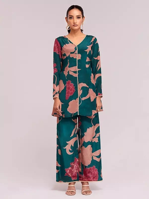 Designer Crepe Printed Top With Pant Co-Ord Set For Casual Occasion