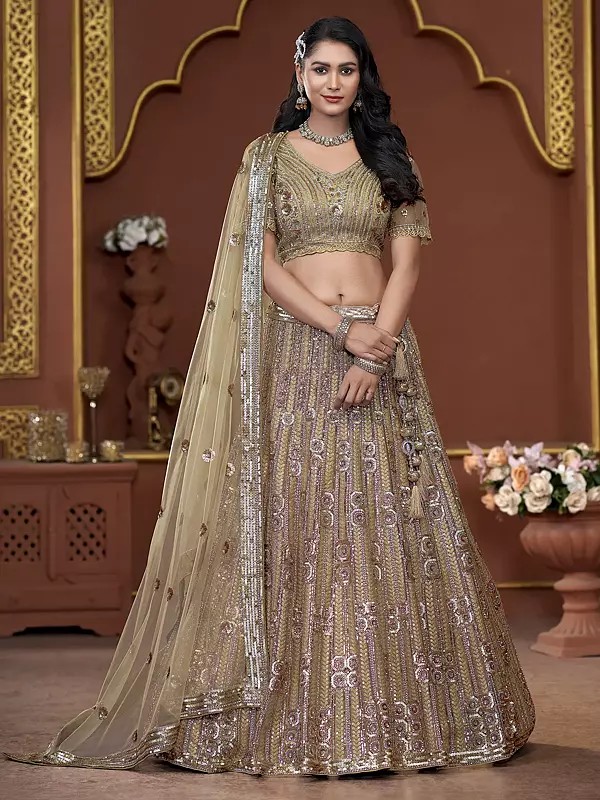 Premium Net Heavy Sequins And Zarkan Work Fancy Wedding Wear Lehenga Choli With Dupatta