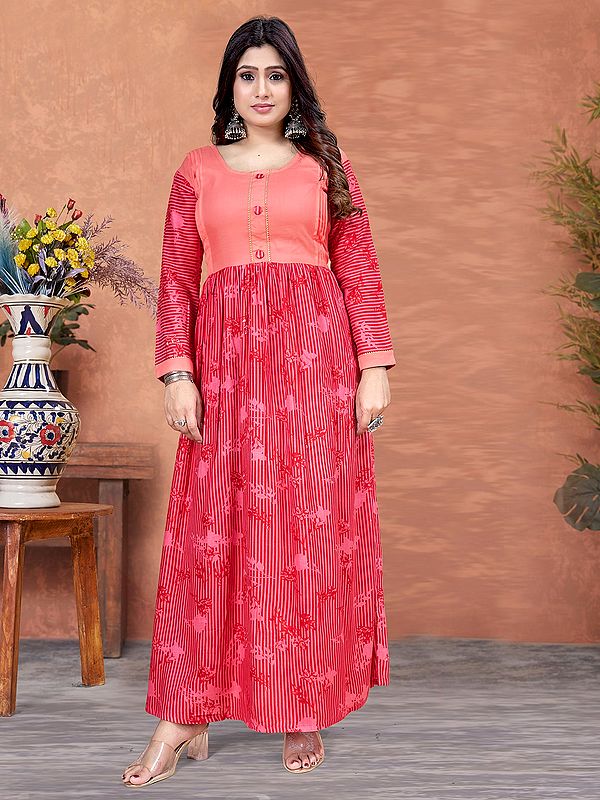 Rayon Digital Print Floral Round Neck Designer Gown For Casual Occasion