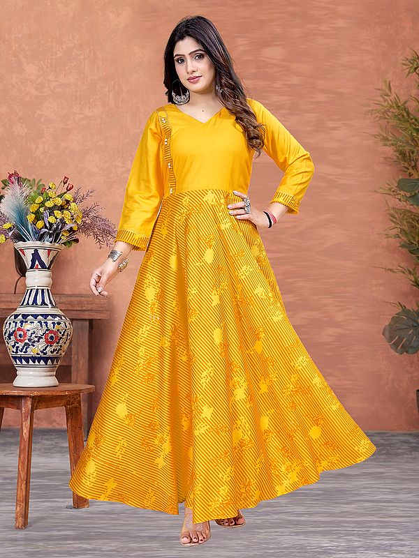 Bright-Sun Digital Print Designer Floral V-Neck Party Wear A-Line Long Rayon Gown