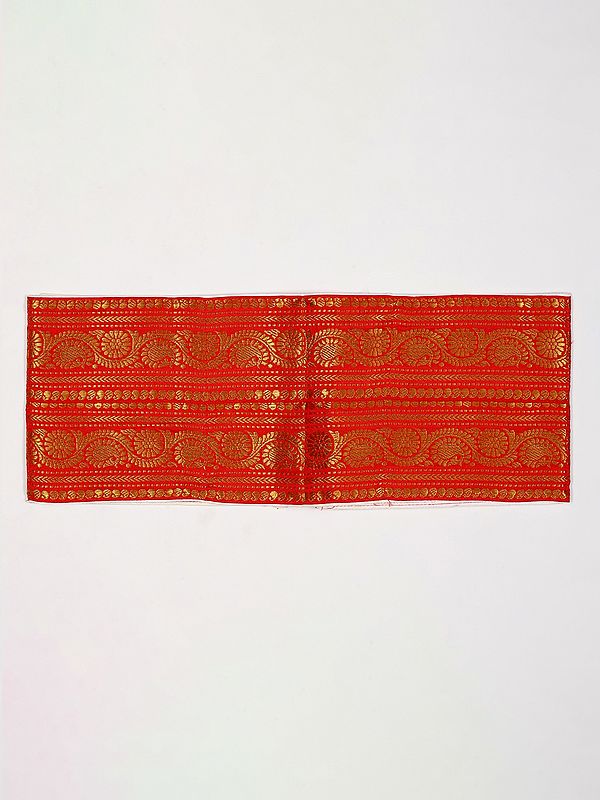 True-Red Velcro Closure Dhoti Belt with Golden Thread Woven Phool Bail and Zip Pouch/Pocket