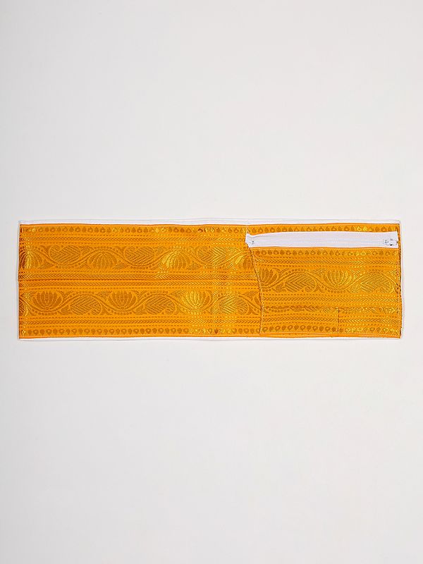 Adjustable Velcro Dhoti Belt with Zari Woven Paisley-Flowers and Zip Pouch/Pocket