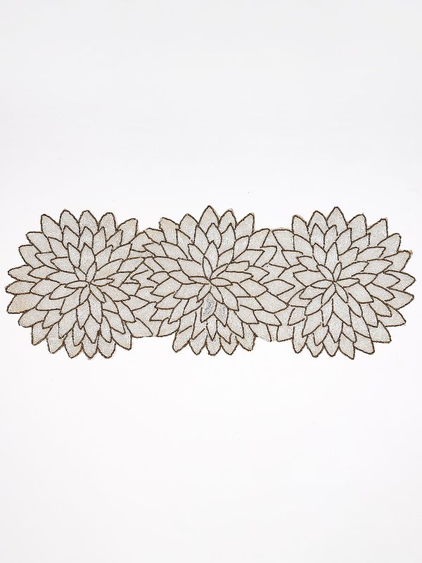 White-Gold Glass Beads work Designer Table Runner