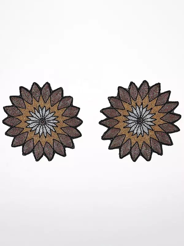 Floral Table Mat with All-over Bead Embroidery (Set of 2)