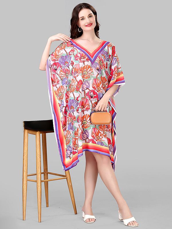 Rainbow Georgette Short Kaftan with Printed Floral Pattern