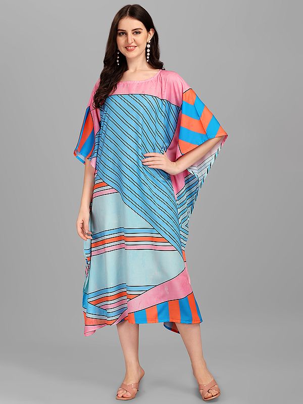 Multicolor Midi Kaftan with Printed Stripes