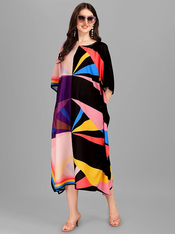 Colourblocked Printed Rayon Midi Kaftan