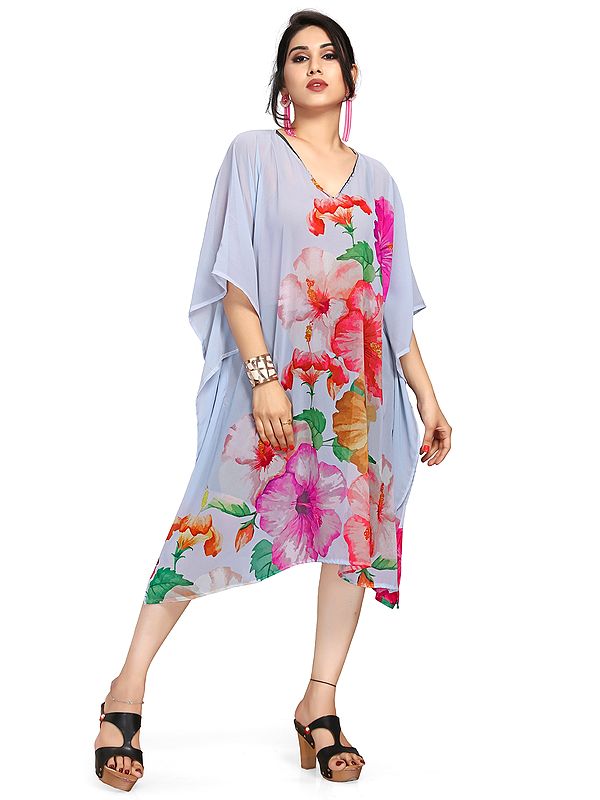 Lunar-Rock Georgette Floral Print Short Kaftan