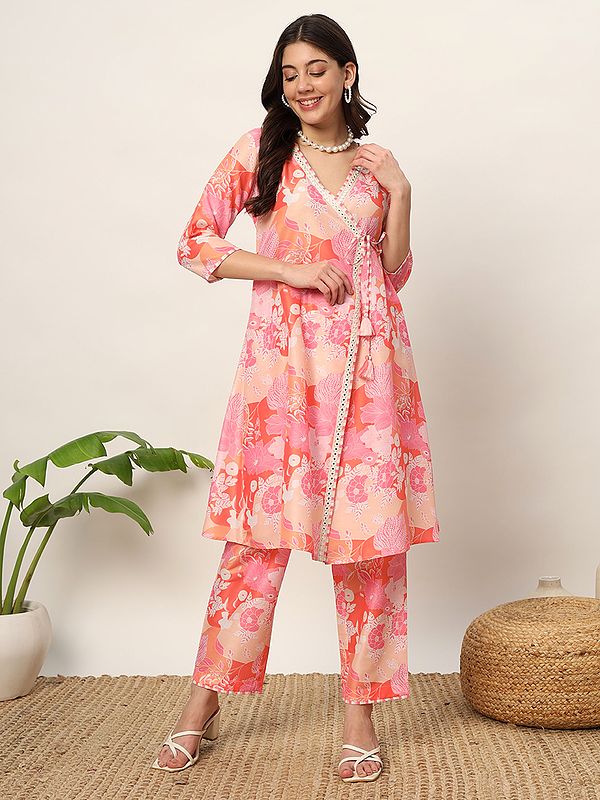Elegant Floral Print Designer Cotton Kurti With Pant Co-Ord Set For Casual Occasion