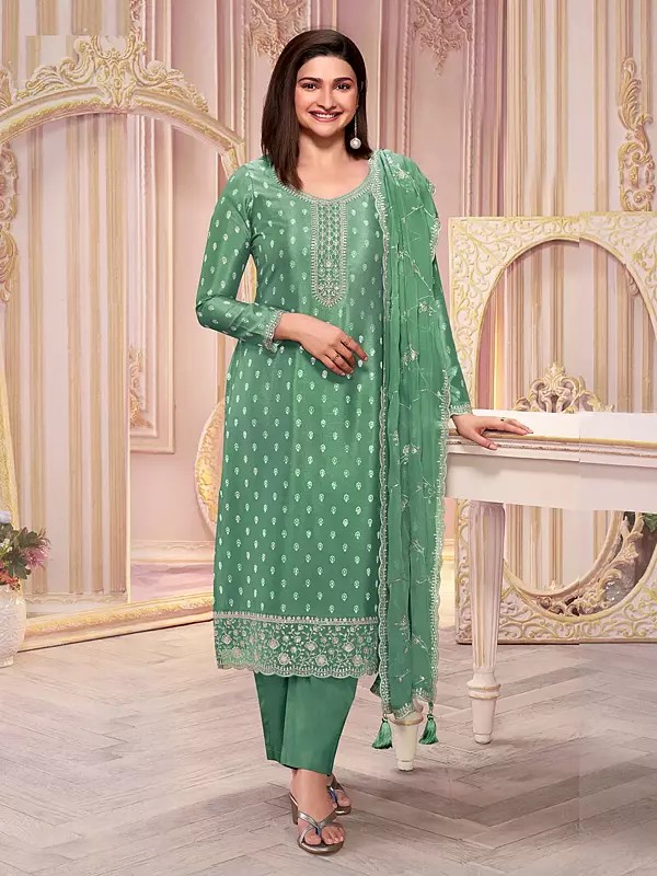 Embroidery And Sequins Work Festive Wear Silk Georgette Salwar Suit With Matching Dupatta
