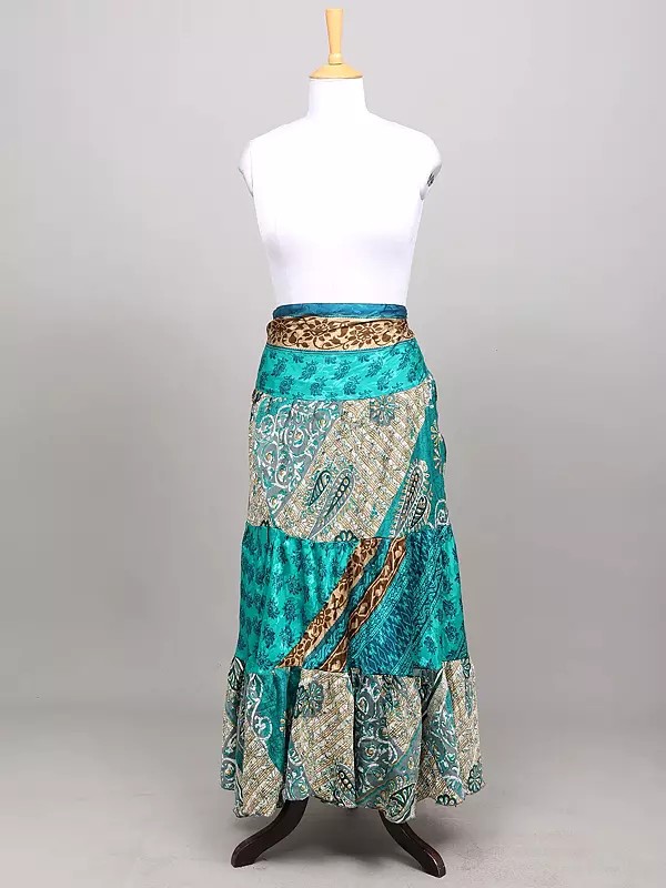 Bohemian Tiered Wrap Skirt with Multicolor Floral Pattern