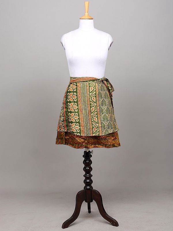 Willow-Bough Double Layer Wrap Mini Skirt with Floral Motifs