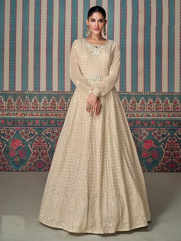Embroidery And Sequins Work Designer Wedding Wear Georgette Gown With Matching Dupatta