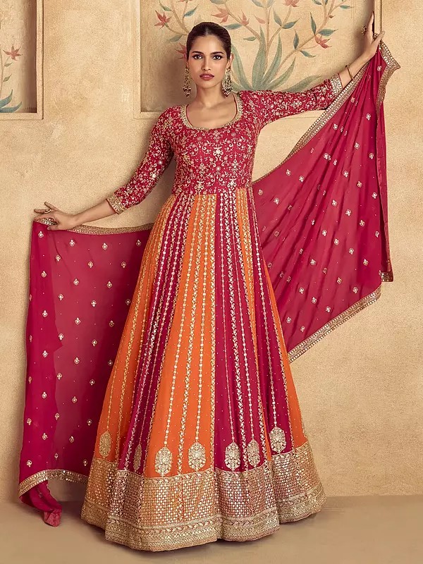 All Over Sequins And Embroidery Work Party Wear Gown With Attractive Dupatta